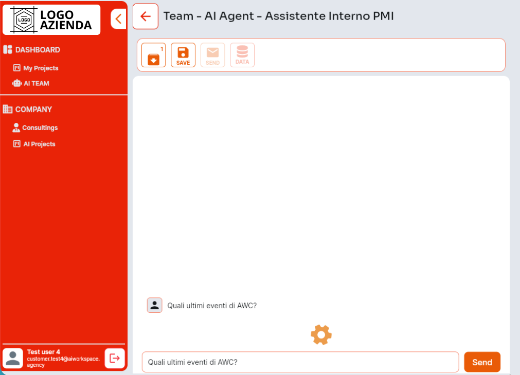 Piattaforma whitelabel: chat con un AI Agent del team