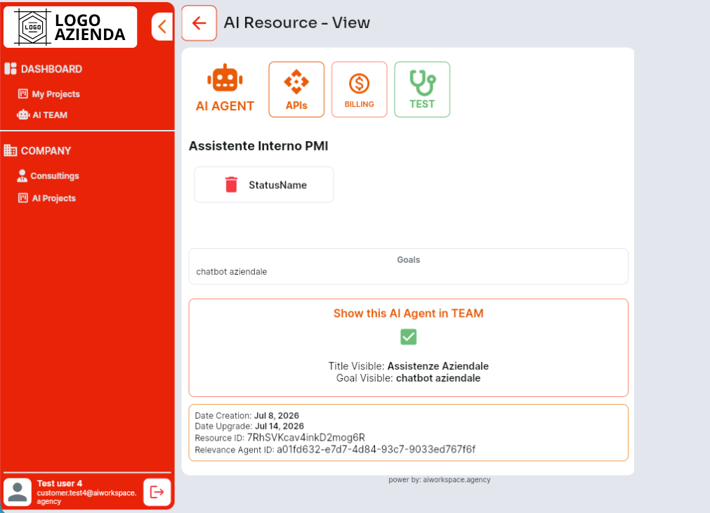 Piattaforma whitelabel: configurazione di una risorsa AI Agent